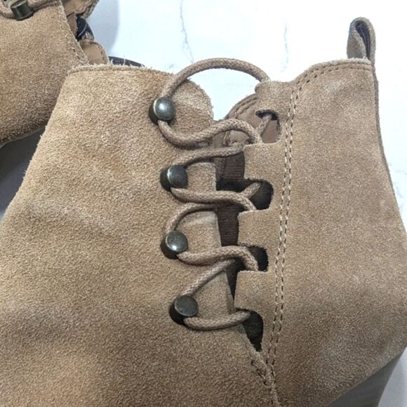 Michael Kors Brook Boots Womens Sz 7.5 Brown Sued leather Wedge Ankle peep toe - Picture 7 of 11